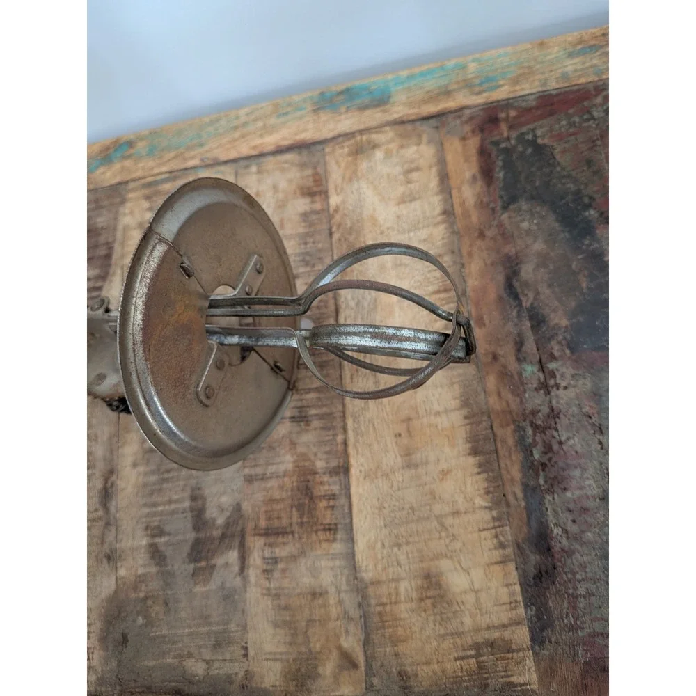Vintage A&J Hand Crank Egg Beater Jar Lid Attachment Wood Handle Antique Tool‎